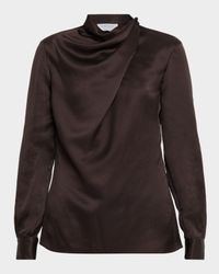 Marcela Cowl-Neck Textured Silk Long-Sleeve Top