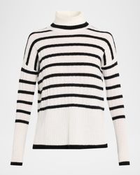 Cashmere Striped Rib Knit Turtleneck