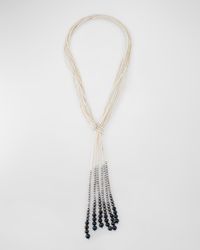 18K White Gold Necklace with White Diamonds and Multihued Pearls