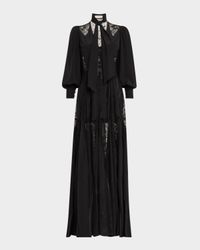 Valtese Lace Cutout Puff-Sleeve Maxi Dress