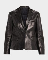 Leather Single-Breasted Blazer Jacket