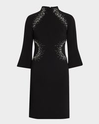 Beaded Flare-Sleeve Crepe Dress