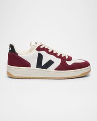 V-10 Mixed Leather Low-Top Sneakers
