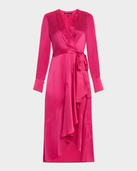 Victoria Faux-Wrap Silk Satin Midi Dress