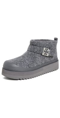 Tory Burch Mellow Shearling Platform Boots Storm Cloud/Silver 8.5