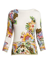 Women's Knit Floral Silk-Blend Top - Print Floral White - Size 10