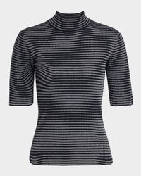 Shimmering Striped Rib Cashmere Mock-Neck Sweater