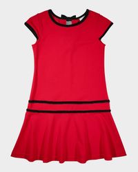 Girl's Velvet-Trim Crepe Knit Dress, Size 7-14