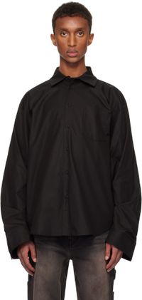 We11done Chemise noire à manches torsadées