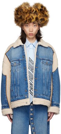 Jean Paul Gaultier Blouson bleu et beige en denim à effet Petit grand - Fashion Fiction