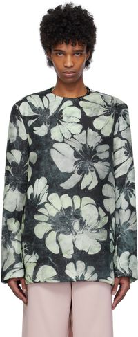 Dries Van Noten Green & Navy Silk Long Sleeve Top