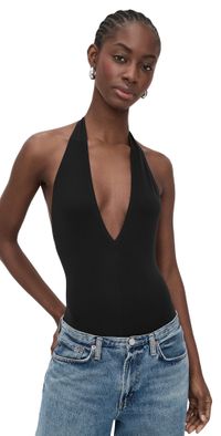 Commando Ballet Deep Plunge Halter Thong Bodysuit Black One Size