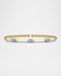 14K Yellow Gold Bujukan Blue Topaz Split Bangle with White Enamel