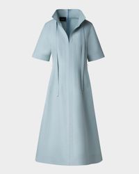 Collared Short-Sleeve Cotton Poplin A-Line Midi Shirtdress