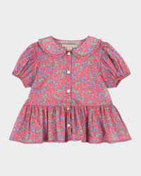 Girl's Pacey Rose-Print Peplum Shirt, Size 18M-10