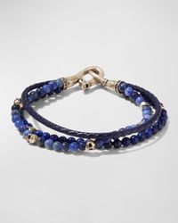Men's Multi-Strand Leather & Lapis Beaded Bracelet
