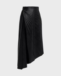 Tracy Pleated Side-Ruched Faux Leather Maxi Skirt