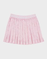 Girl's Barocco-Print Pleated Twill Mini Skirt, Size 4-6