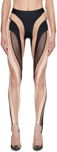 Mugler Black & Beige Spiral Leggings