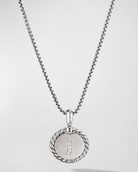 18mm Initial Cable Collectibles Charm Necklace with Diamonds in Silver