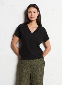 Maison 123 - Pull Col V manches courtes uni - Taille XL - Noir