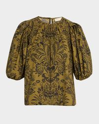 Frantiska Floral Poplin Puff-Sleeve Blouse