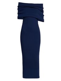 Women's Ribbed Stretch-Wool Column Gown - Electric Navy - Size XL