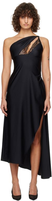 Coperni Black Asymmetric Midi Dress
