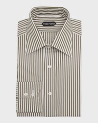 Men's Cotton Baton Stripe Slim-Fit Dress Shirt