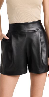 Susana Monaco Faux Leather Pleated Shorts Black M