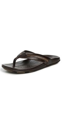 OluKai Mea Ola Mano Leather Sandals Dark Java/Mustang 10