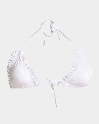 Ruffle-Trim Eyelet Bikini Top