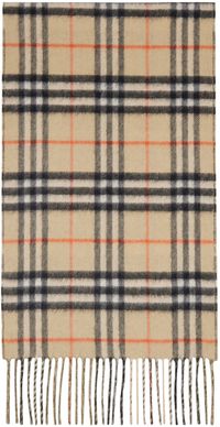 Burberry Beige & Khaki Reversible Check Cashmere Scarf