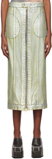 Eckhaus Latta Silver Zip Denim Midi Skirt