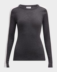 Contrast-Band Rib Jersey Retro Crewneck Sweater