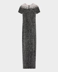 Leopard Sequined Off-The-Shoulder Illusion Gown