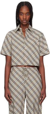 Burberry Taupe Cropped Check Cotton Shirt