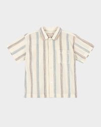 Boy's Vincent Short-Sleeve Striped Organic Cotton Shirt, Size 9M-6