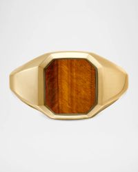 Men's Streamline Signet Ring in 18K Gold with Gemstone, 14mm
