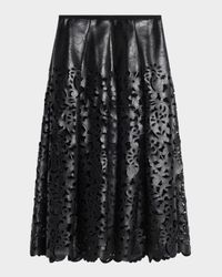 Floral Cutout Faux Leather Midi Skirt