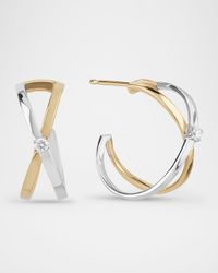 14K Gold Two-Tone Solo Crisscross Hoop Earrings, 16mm