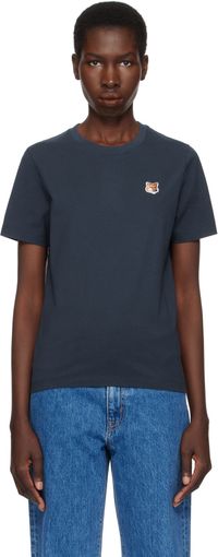Maison Kitsuné T-shirt bleu marine à écusson à logo Fox Head