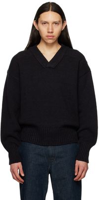 Jil Sander Pull noir à col en V