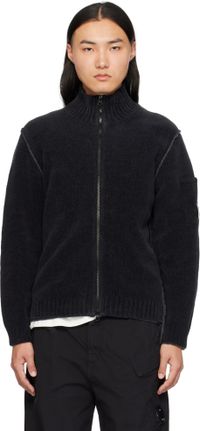 C.P. Company Black Double Zipped Knit Sweater