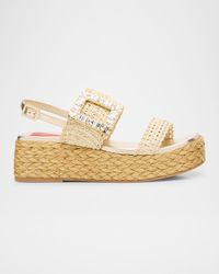 Raffia Crystal Buckle Platform Sandals