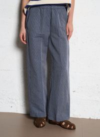 Diega - Pantalon large en lin mélangé - Taille L - Bleu