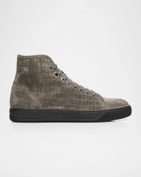 Men's DBB1 Croc-Embossed Suede High-Top Sneakers