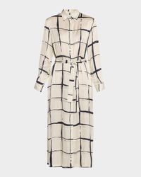 Grid-Print Viscose Midi Shirtdress