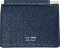 TOM FORD Navy Small Grain Leather Money Clip Card Holder