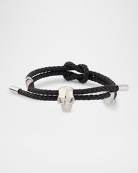 Men's Skull Woven Leather Cord Bracelet